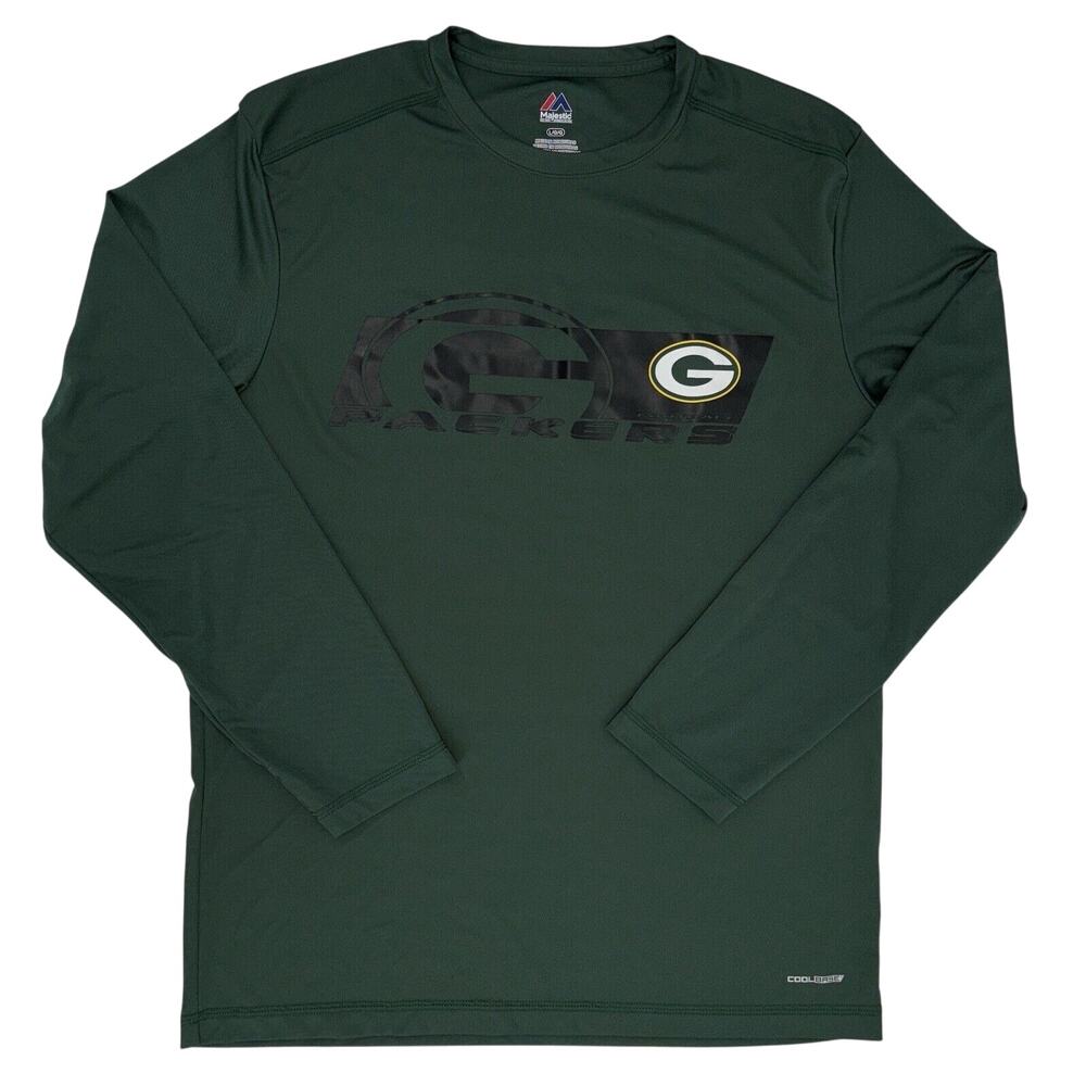Green Bay Packers‎ Men's Shirt Large Green Coolbase Majestic Long Sleeves Logo